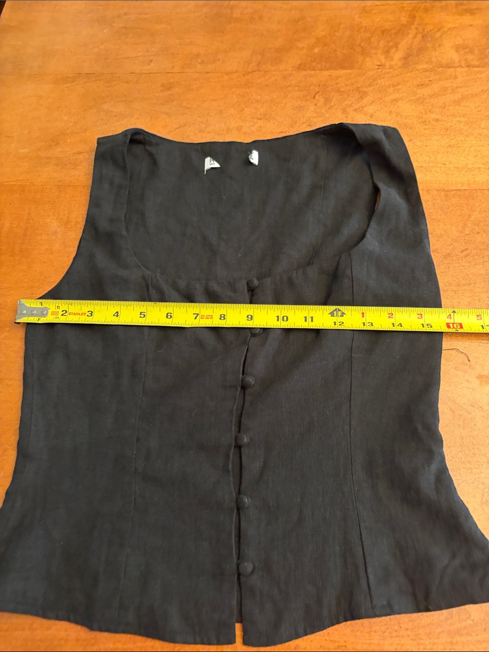Classic Zenda linen Blend  Black Sleeveless Button-Front Women's Top - Picture 2 of 7